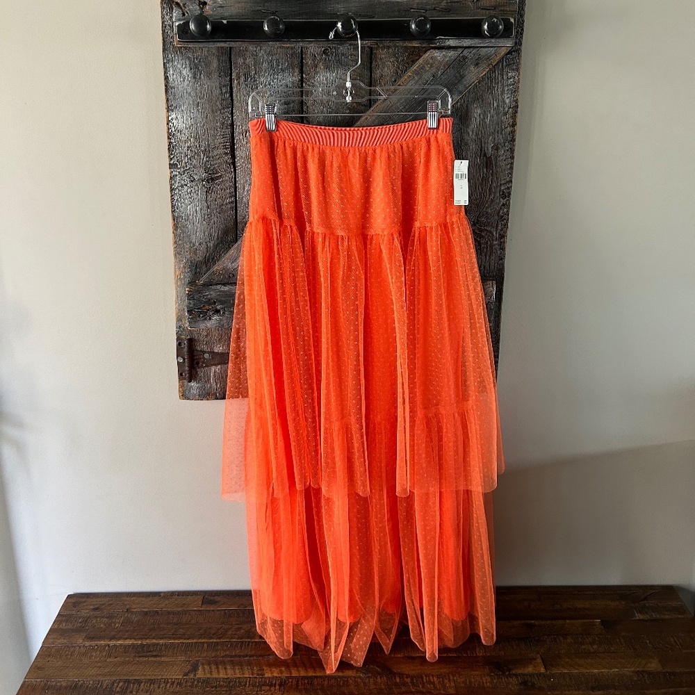 New w/Tags Anthropologie Evelyn Tulle Midi Skirt Orange